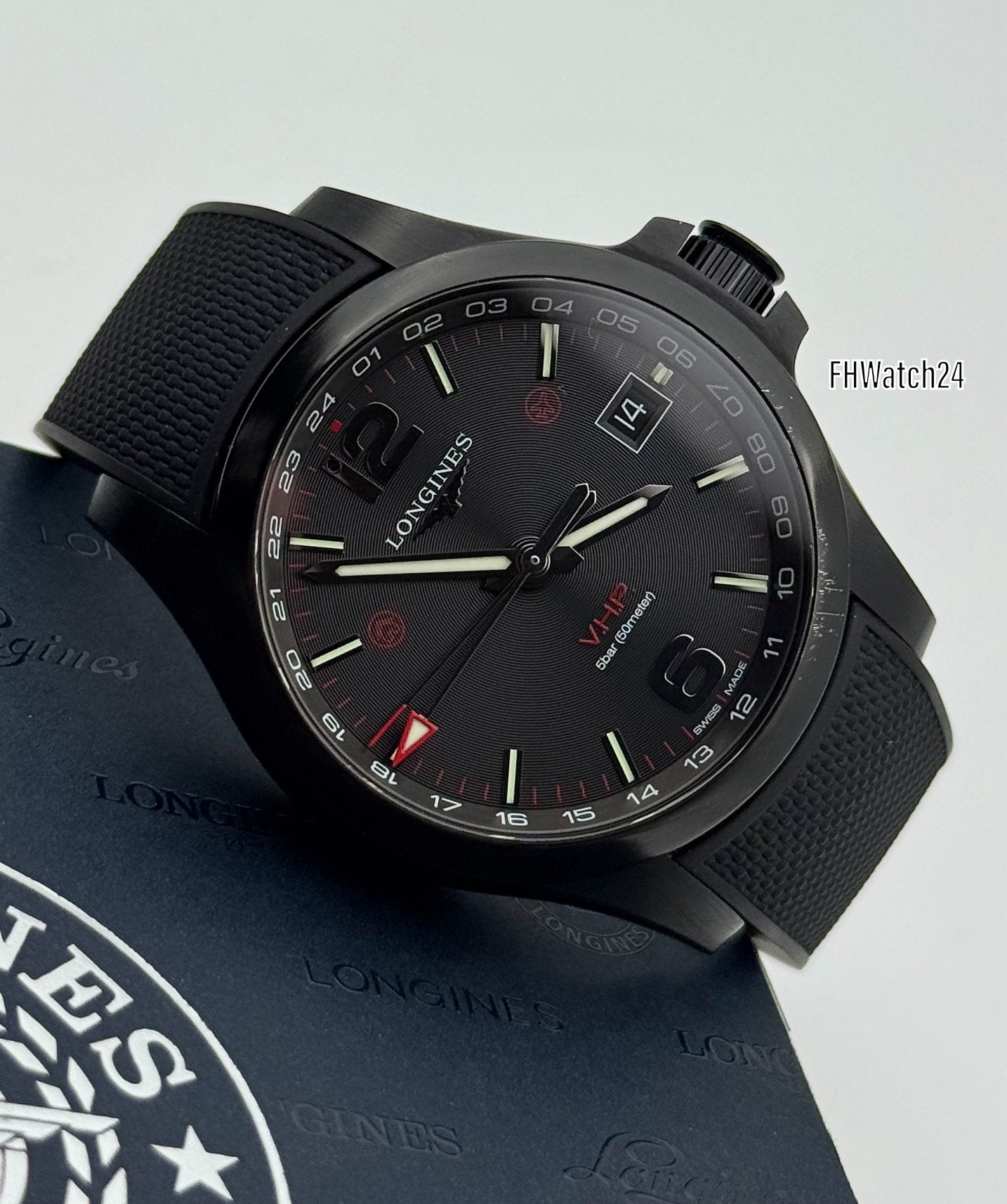 Longines Conquest  V.H.P. L37182569 Black. Complete set 2021, Gebruikt, Staal, Longines, Polshorloge