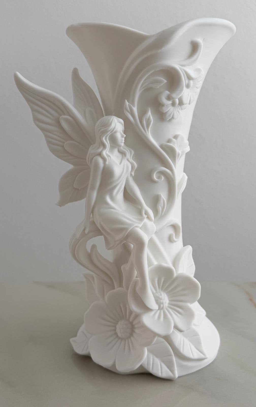3D Geprinte Vaas met Elfen en Bloemen - Wit, Antiek en Kunst, Ophalen