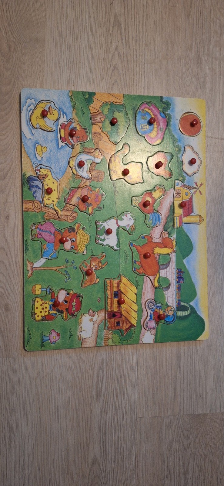 Houten Boerderij Puzzel met Dieren en Noppen, 2 tot 4 jaar, Gebruikt, 10 tot 50 stukjes, Ophalen of Verzenden