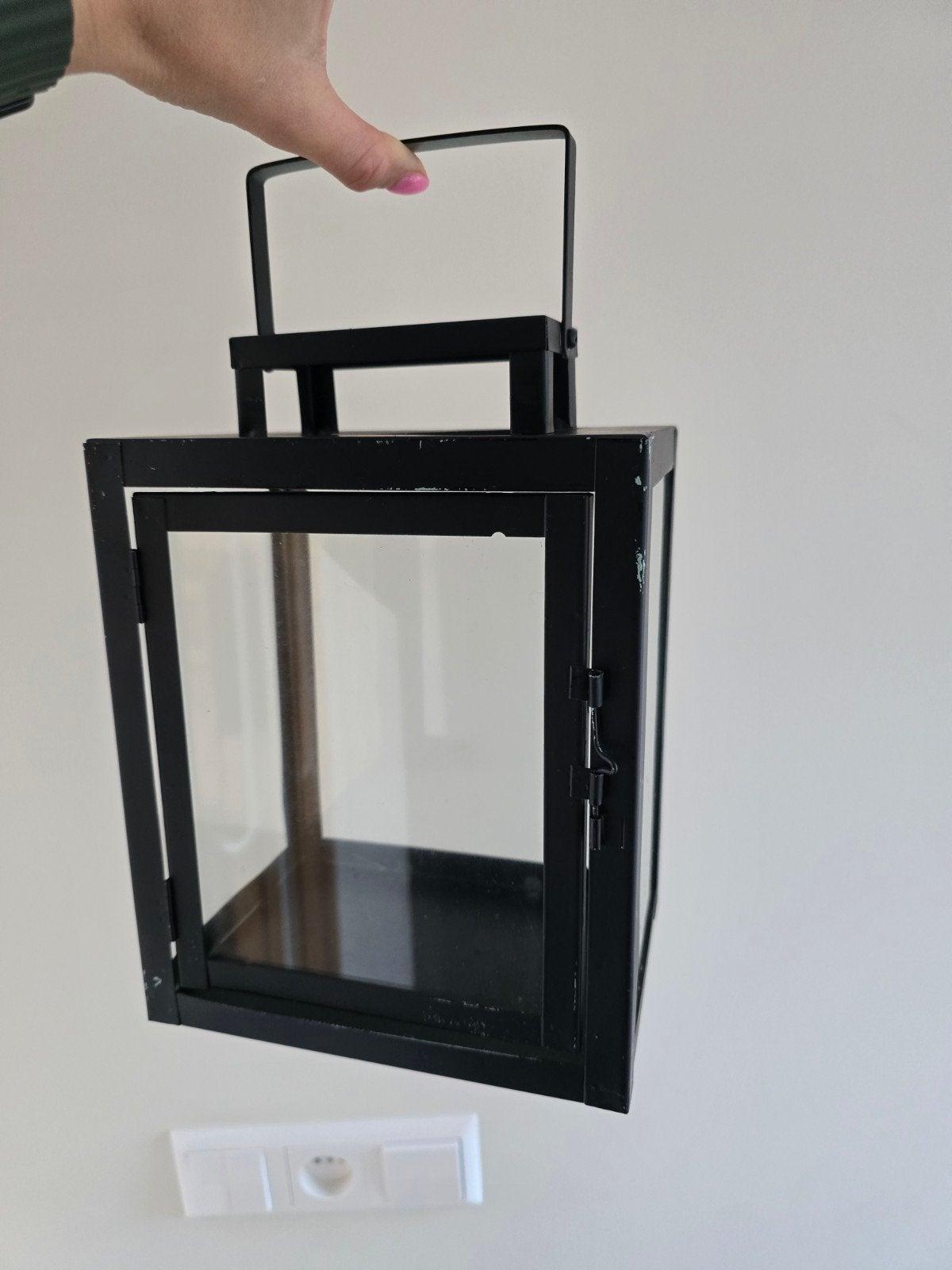 5x Zwarte metalen lantaarn met glazen panelen, Ophalen of Verzenden, Gebruikt, Zwart, Metaal
