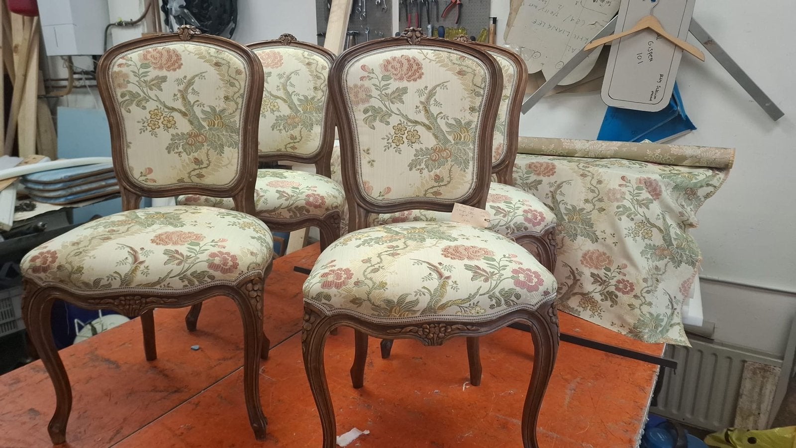 Set van 4 antieke stoelen met bloemenpatroon, Ophalen