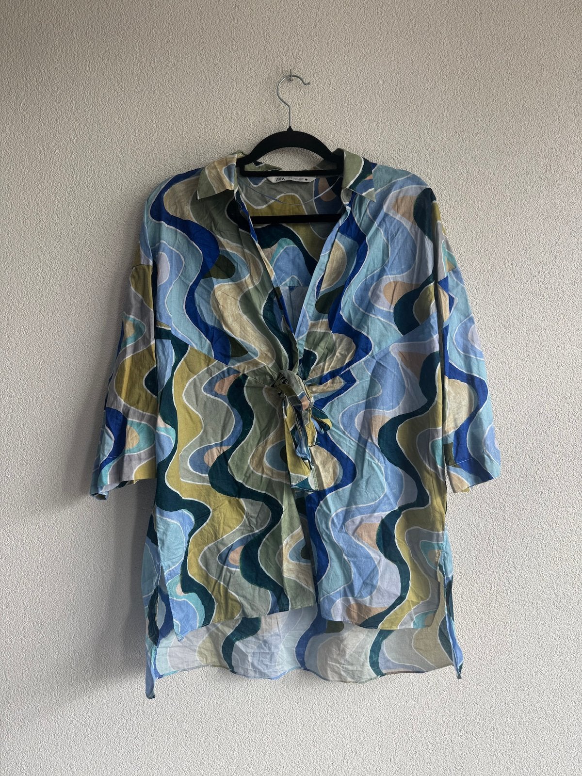 Zara Y2K kleurrijke katoenen popline blouse met print, Kleding | Dames, Maat 38/40 (M), Blauw, Zara, Ophalen of Verzenden