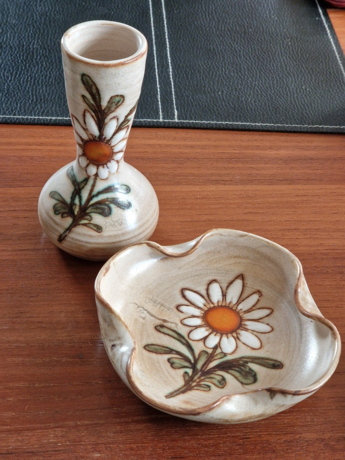Vintage Keramische set Vallauris Frankrijk Vaasje-Schaaltje, Ophalen of Verzenden