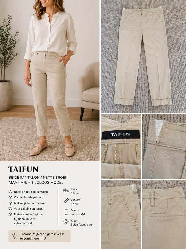 Taifun beige pantalon – maat M/L, Maat 38/40 (M), Beige, Ophalen of Verzenden, Zo goed als nieuw