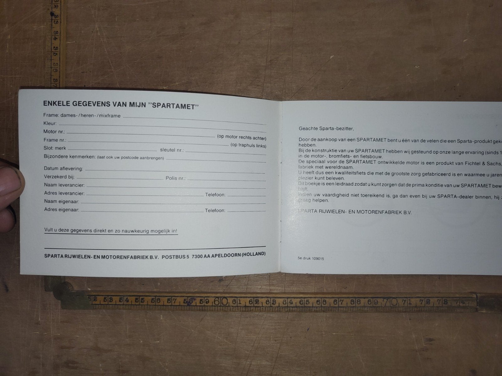 instructie boekje Spartamet, Ophalen of Verzenden, Gebruikt