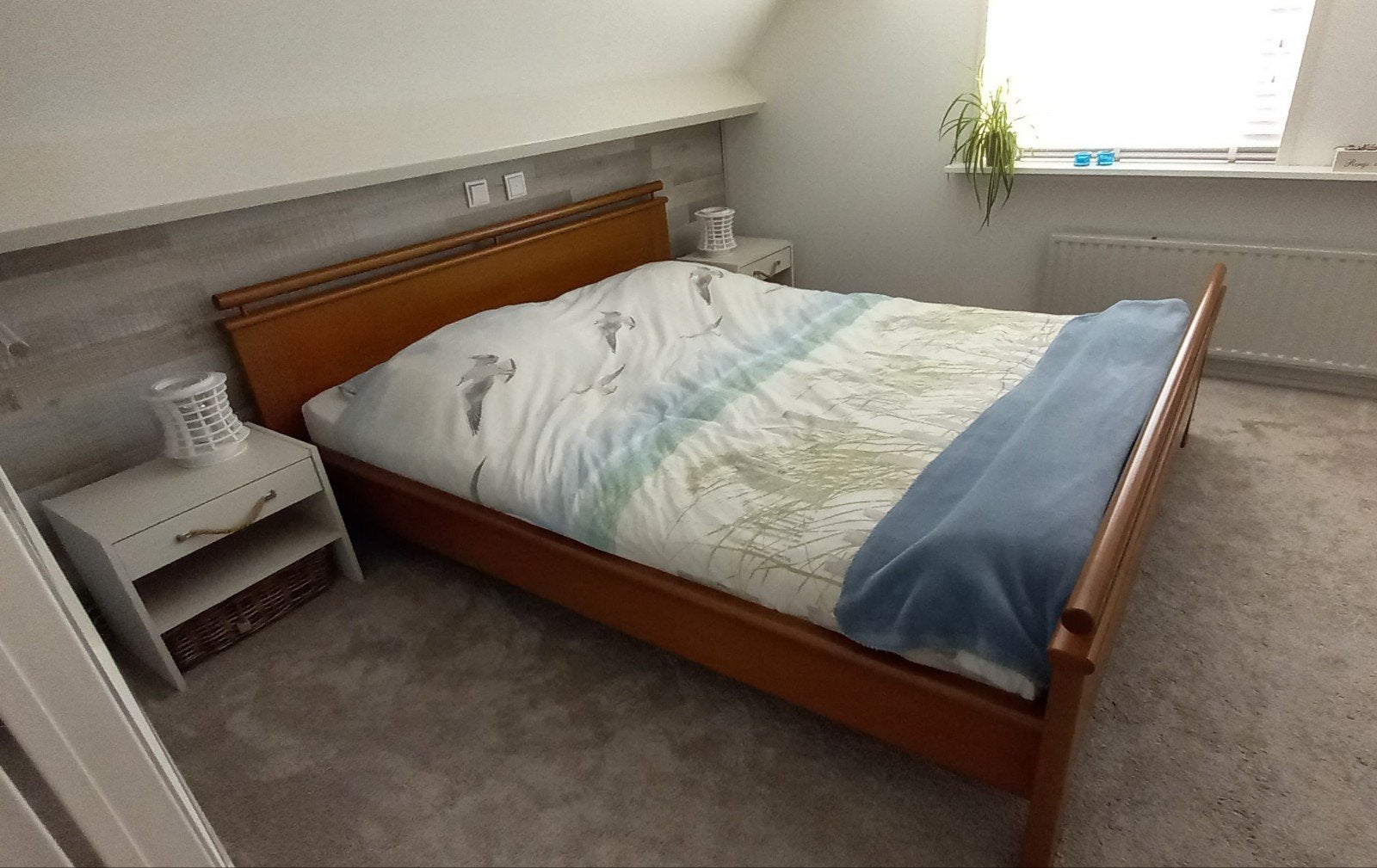 Kwaliteitsbed 180x220 met 2 lattenbodems van Hülsta, Ophalen, Gebruikt, Bruin, Tweepersoons