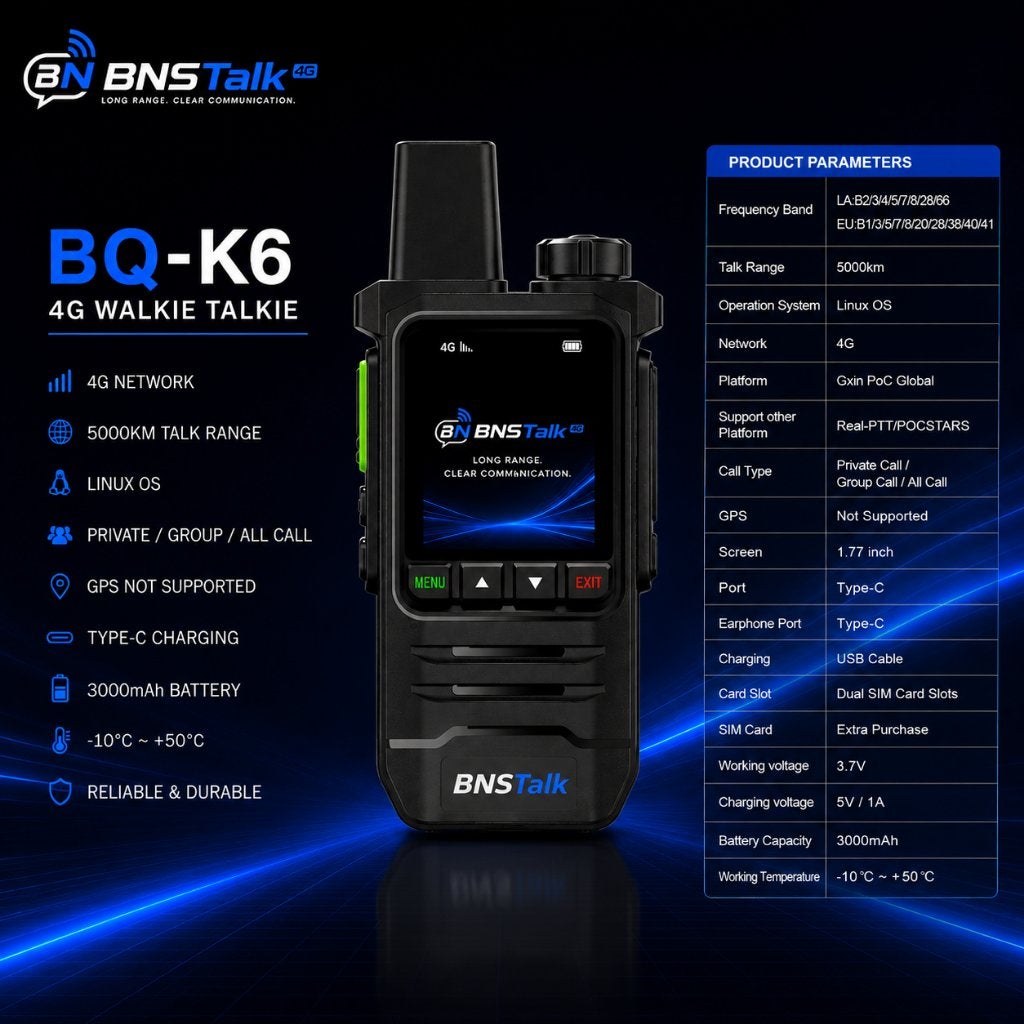 BNSTalk BQ-K6 4G Walkie Talkie | Onbeperkt Bereik, Ophalen of Verzenden, Nieuw, 15 km of meer, Portofoon of Walkie-talkie