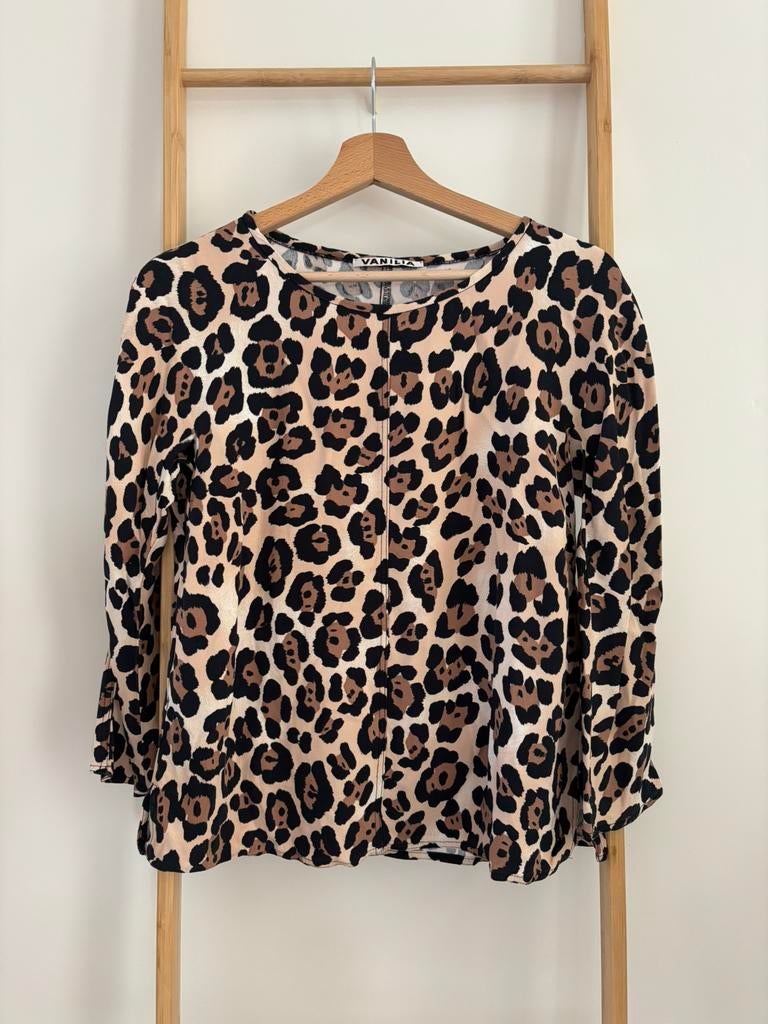 Panterprint blouse/top met driekwart mouwen Vanilia, Ophalen of Verzenden, Zo goed als nieuw, Maat 36 (S), Bruin