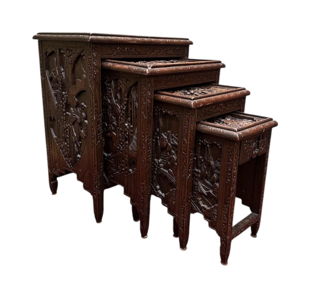 206. Teakhouten nest tafels, begin 20e eeuw, Huis en Inrichting, Tafels | Bijzettafels, Minder dan 55 cm, Gebruikt, Ophalen of Verzenden