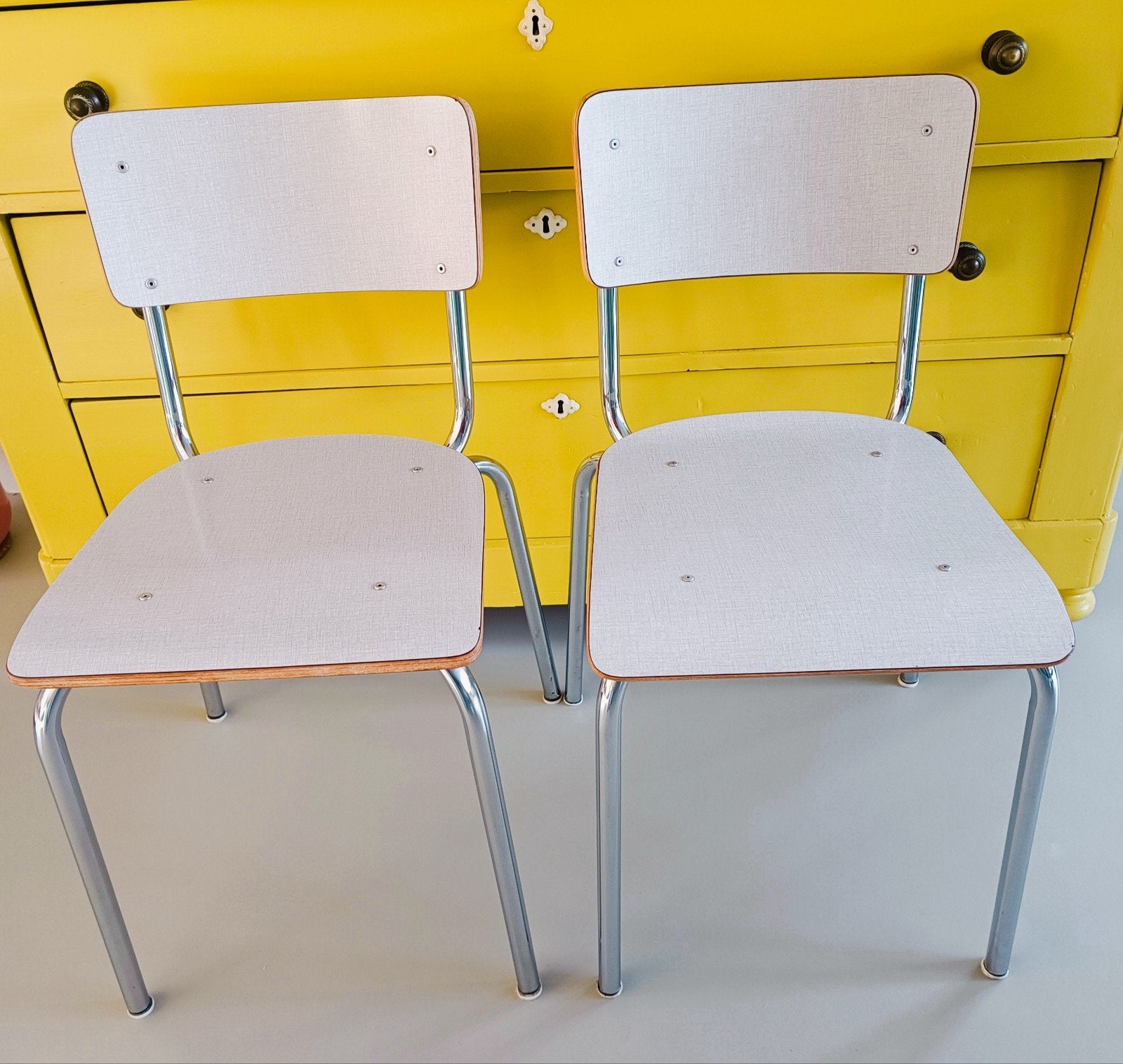 Formica stoelen Unic Design, Huis en Inrichting, Ophalen, Gebruikt, Metaal, Twee