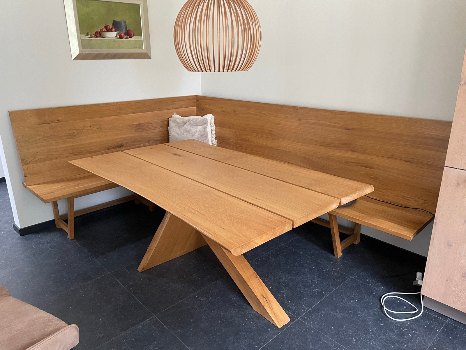 Volhouten Zithoek met Eettafel (1.80m x 1.10m), Huis en Inrichting, Ophalen, Gebruikt, 100 tot 150 cm, Vijf personen of meer