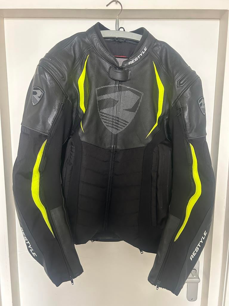 Restyle Motorjas Leer/Textiel Zwart/Neon Geel Maat 62, Motoren, Kleding | Motorkleding, Jas | leer, Heren, Tweedehands, Ophalen of Verzenden