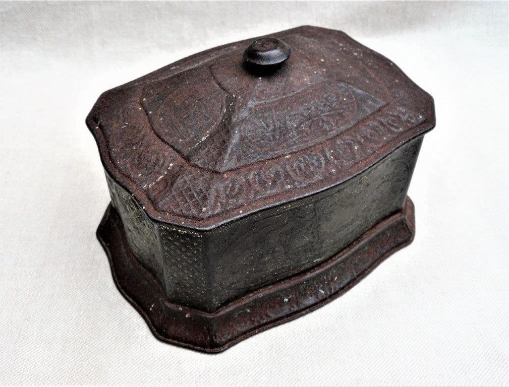 oud koekblik botervloot met molen zeilschipmotief., Verzamelen, Blikken, Ophalen of Verzenden, Gebruikt, Koek(jes)