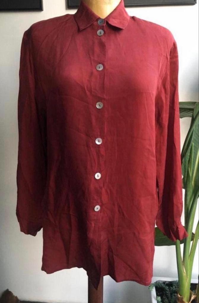 Miss Etam tuniek vintage blouse lang satijn bordeaux, Ophalen of Verzenden, Zo goed als nieuw, Maat 36 (S), Rood