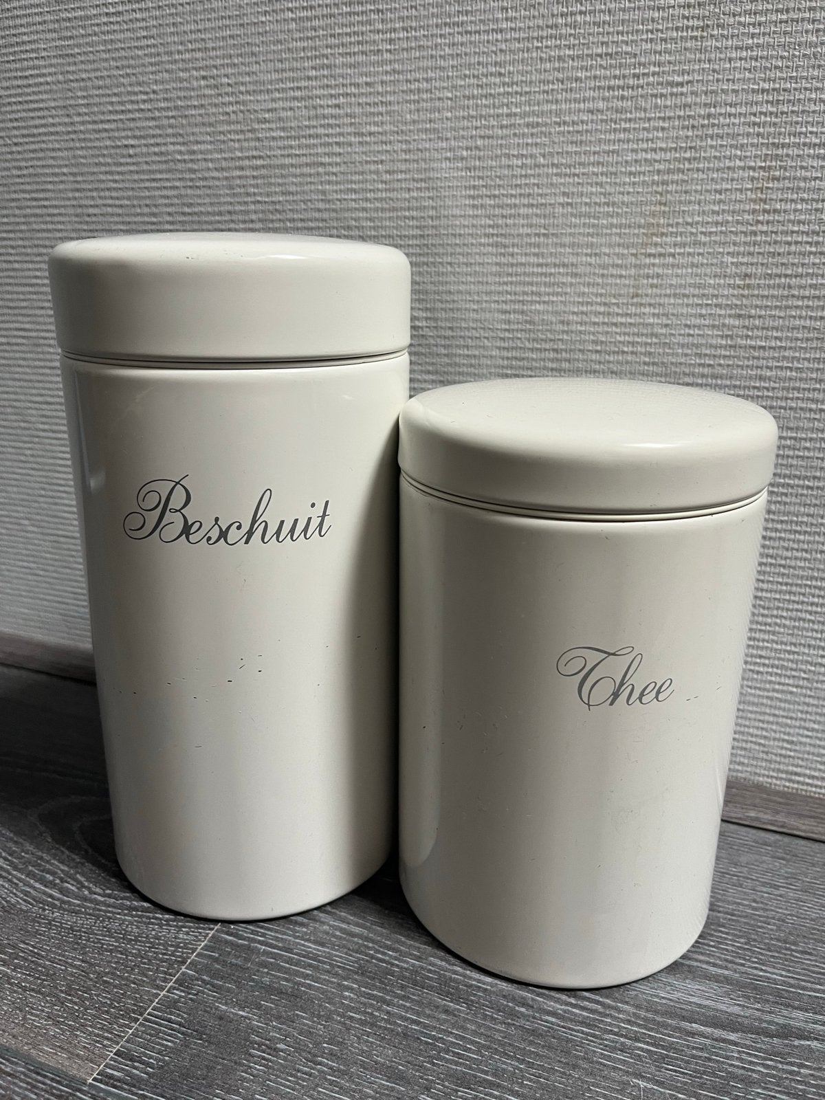 5 Brabantia voorraadpotten (beschuit, thee, 3x met venster), Huis en Inrichting, Gebruikt, Ophalen of Verzenden, Voorraadpot, Metaal