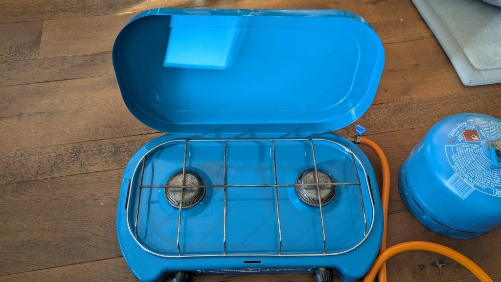 Campingaz 2 pits kooktoestel met behoorlijk volle gasfles, Ophalen, Gebruikt