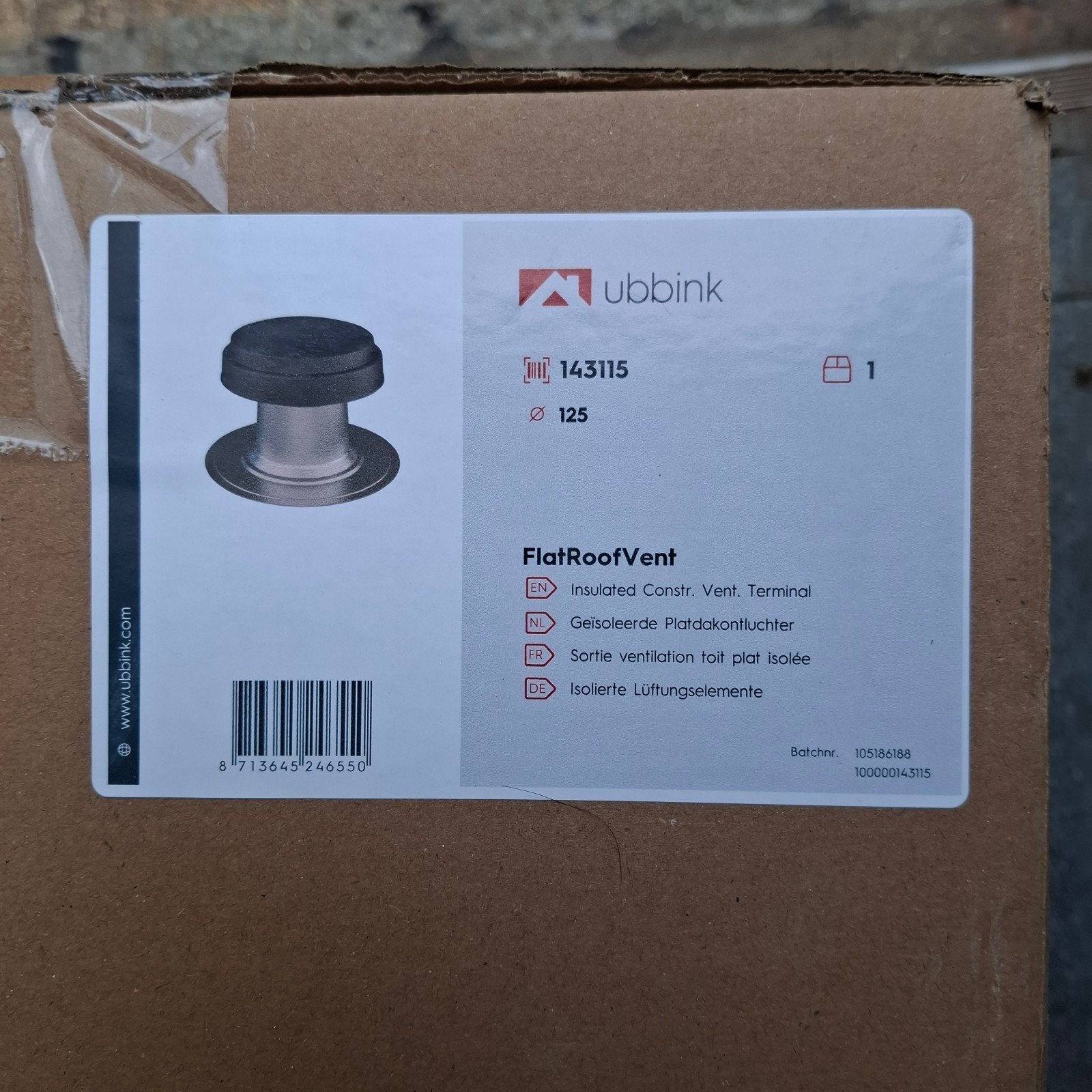 Ubbink Geïsoleerde Platdakontluchter Ø125, Ophalen of Verzenden, Nieuw, Ventilator