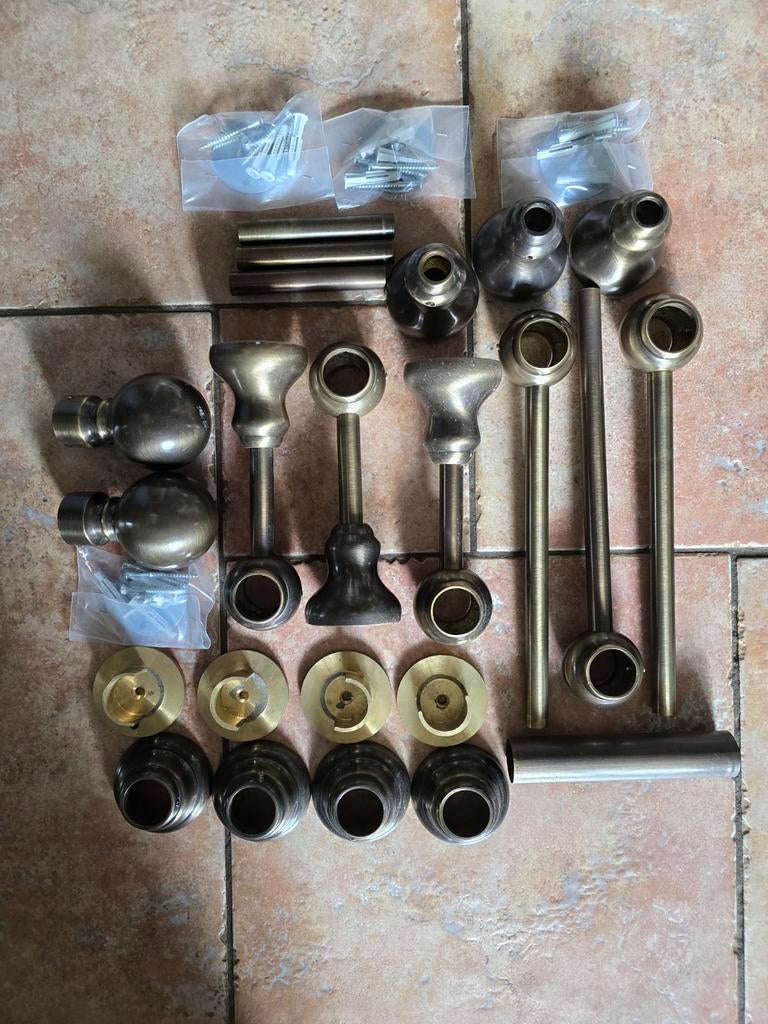 Bronzen onderdelen gordijnroede set, Minder dan 50 cm, Gebruikt, Bruin, Ophalen of Verzenden