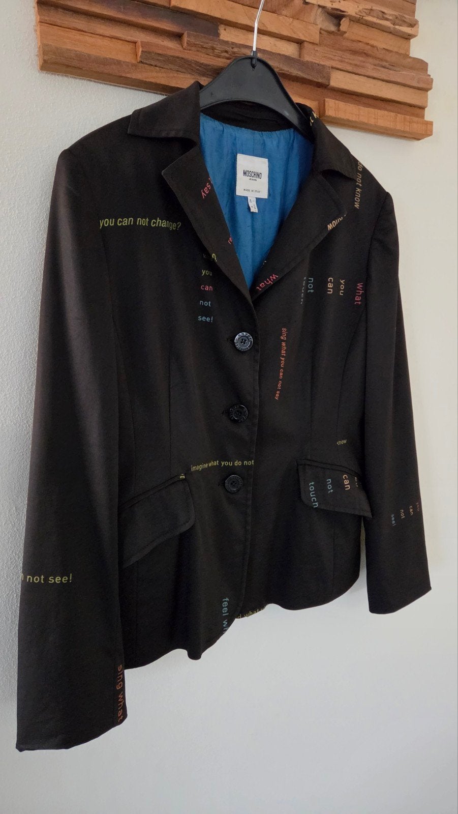 Moschino Jeans Jasje - Zwart met tekstprint, Maat 38/40 (M), Verzenden, Zwart, Moschino Jeans