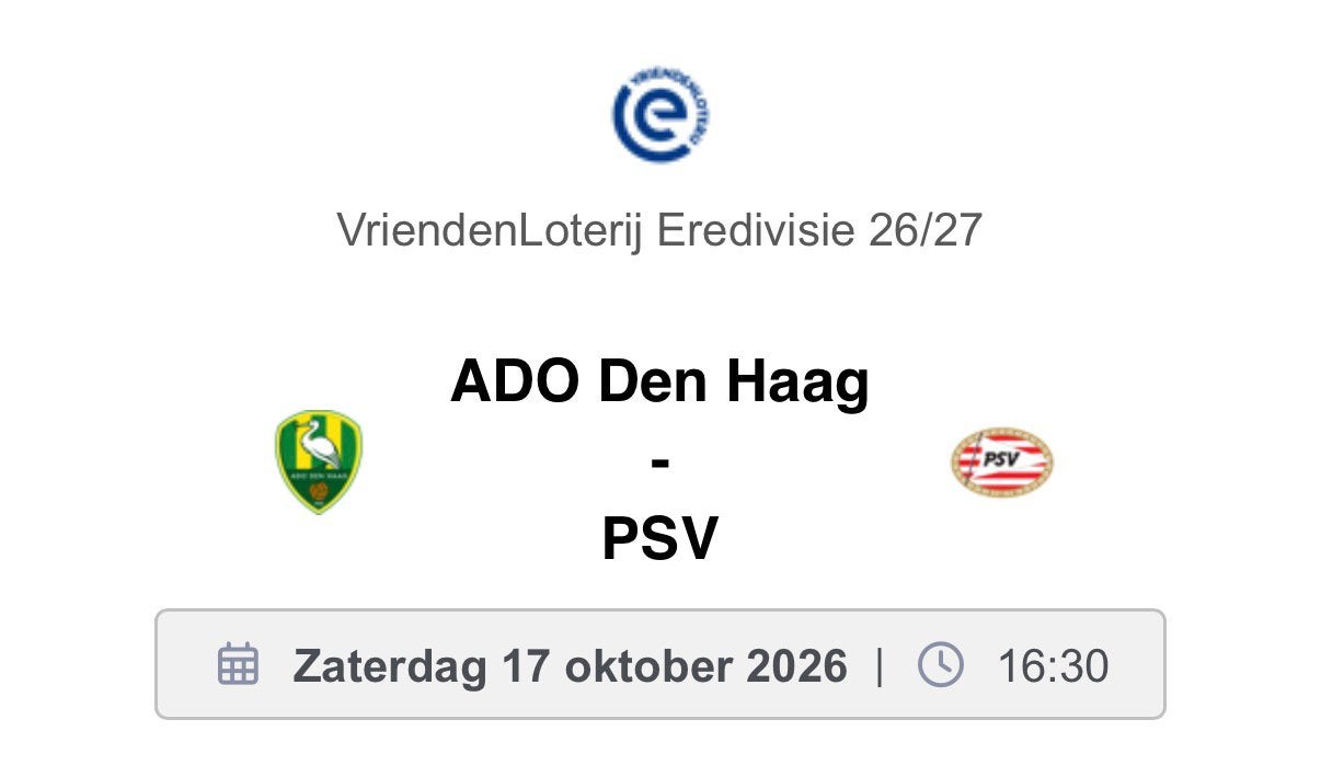 2 kaarten Ado PSV te koop Haaglanden tribune, Twee personen