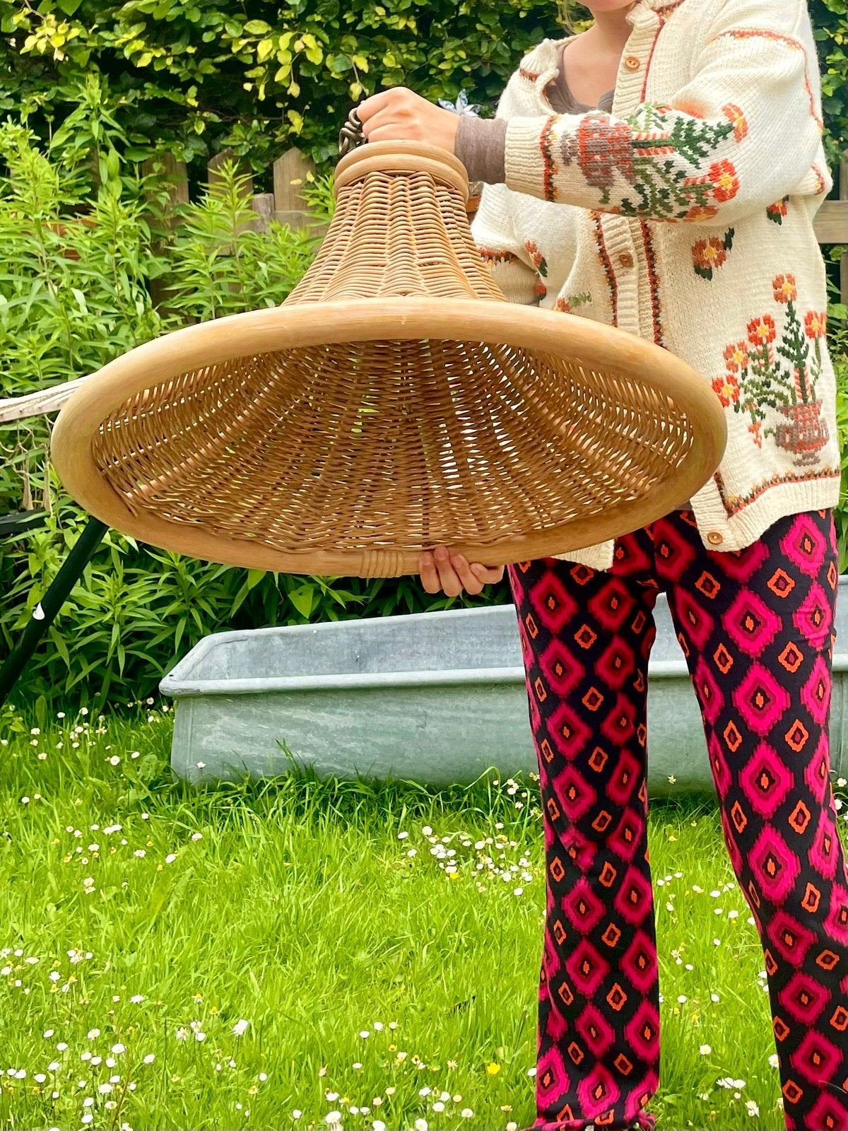 Mega mid-century lampenkap hanglamp Ruim 60cm diameter, Ophalen, Zo goed als nieuw