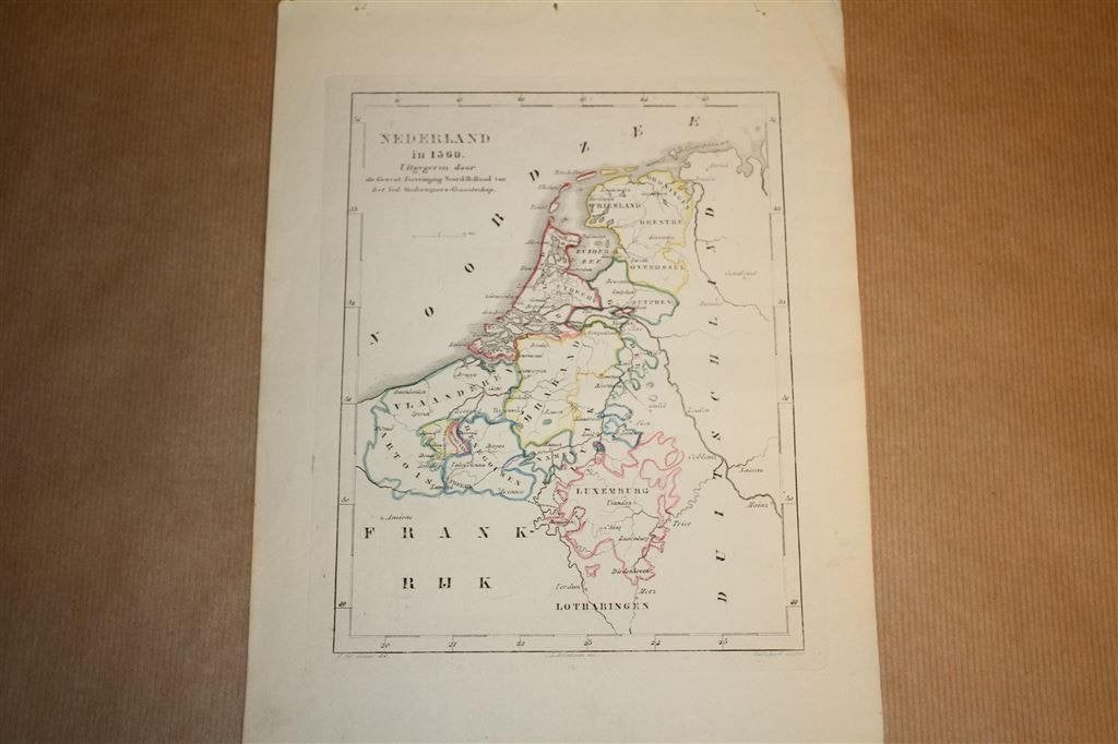 Antieke kaart - Nederland in 1560 - Witkamp - 1878, Gelezen, Ophalen of Verzenden, Landkaart, 1800 tot 2000