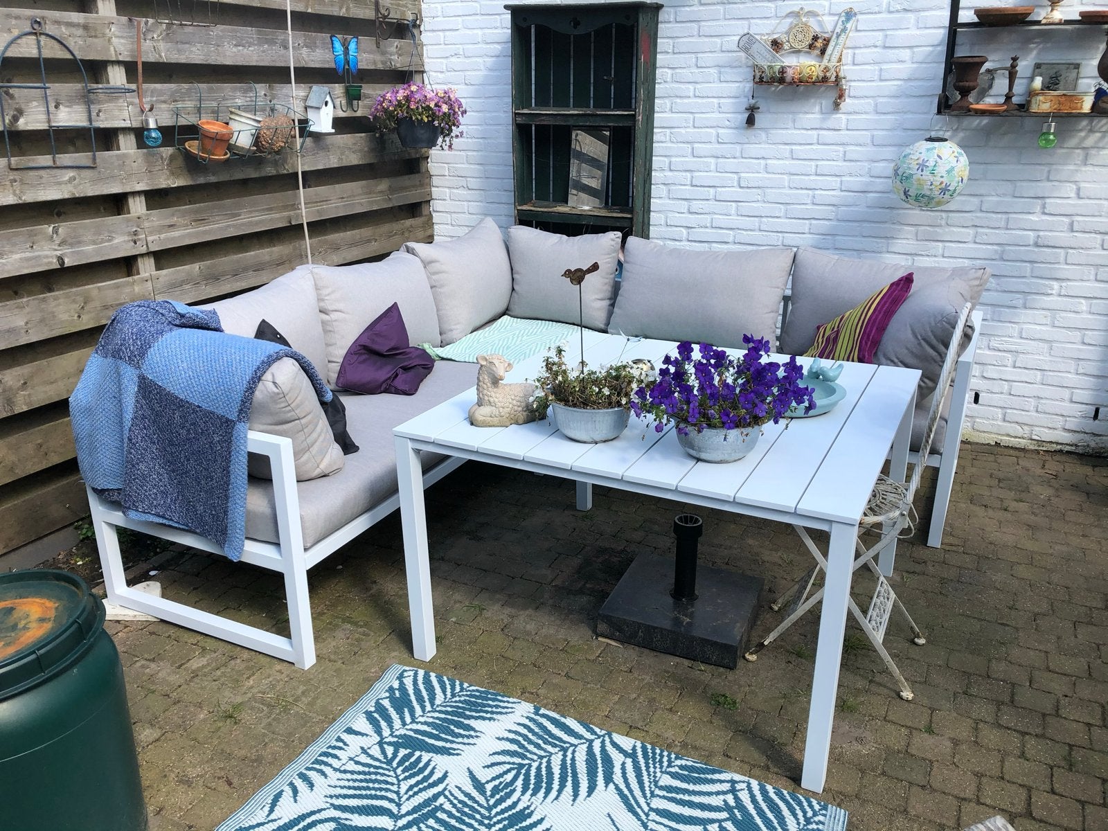 Loungebank en vierkante tafel van Karwei, Ophalen, Gebruikt, 6 zitplaatsen, Aluminium