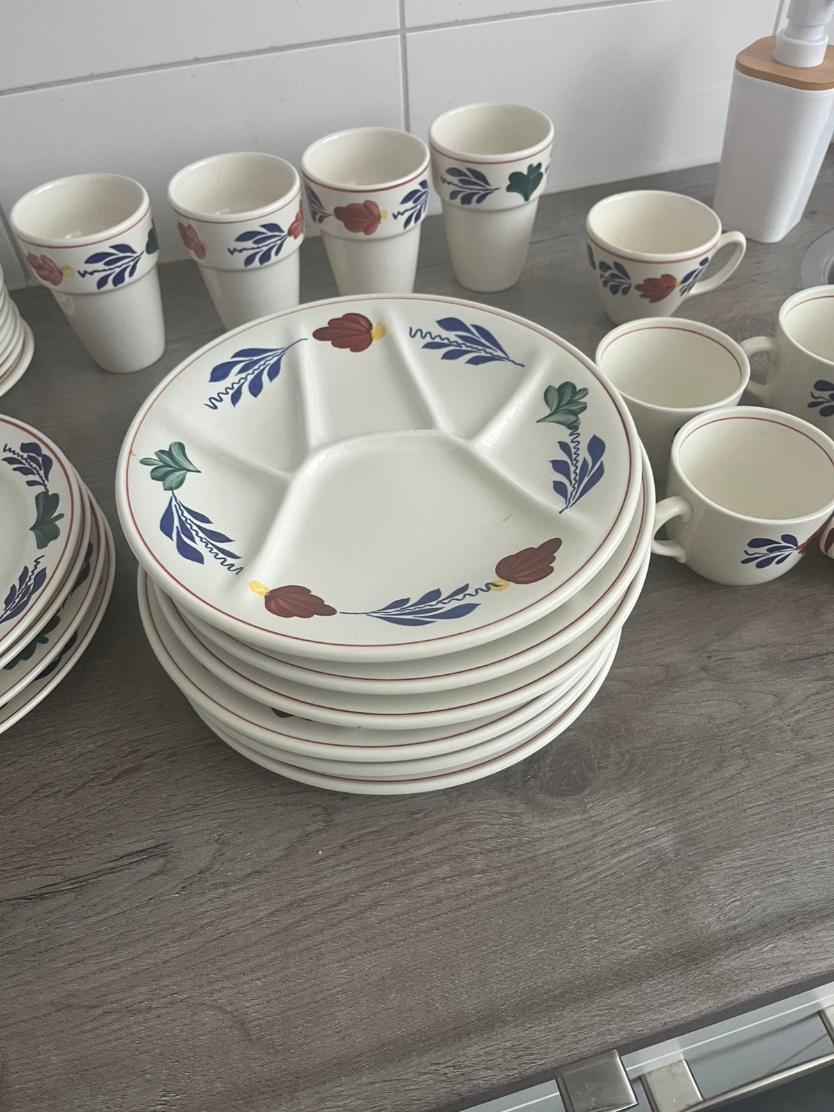 Boerenbont servies, met fondue borden. Boch., Ophalen of Verzenden