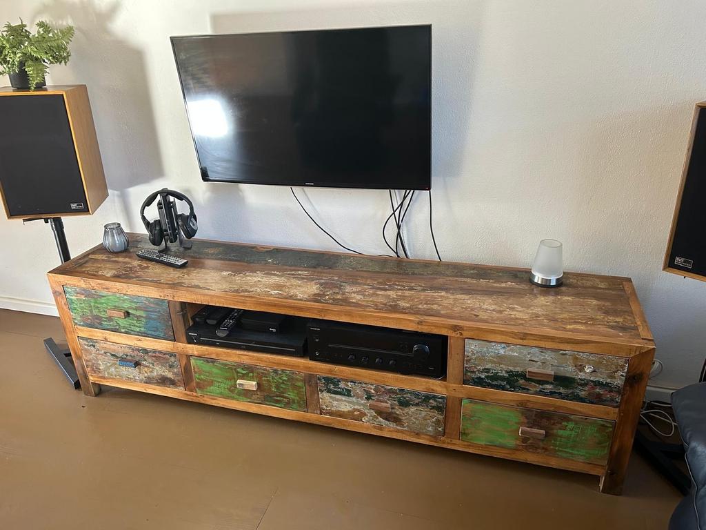 Daan Hout TV-meubel van gerecycled boothout, Ophalen, Gebruikt, 150 tot 200 cm, Minder dan 100 cm