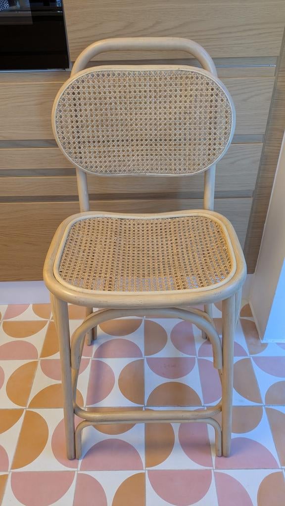 SKLUM Stijlvolle rotan barkruk met rugleuning, Huis en Inrichting, Barkrukken, Ophalen, Met voetsteun, Hout, 60 tot 90 cm