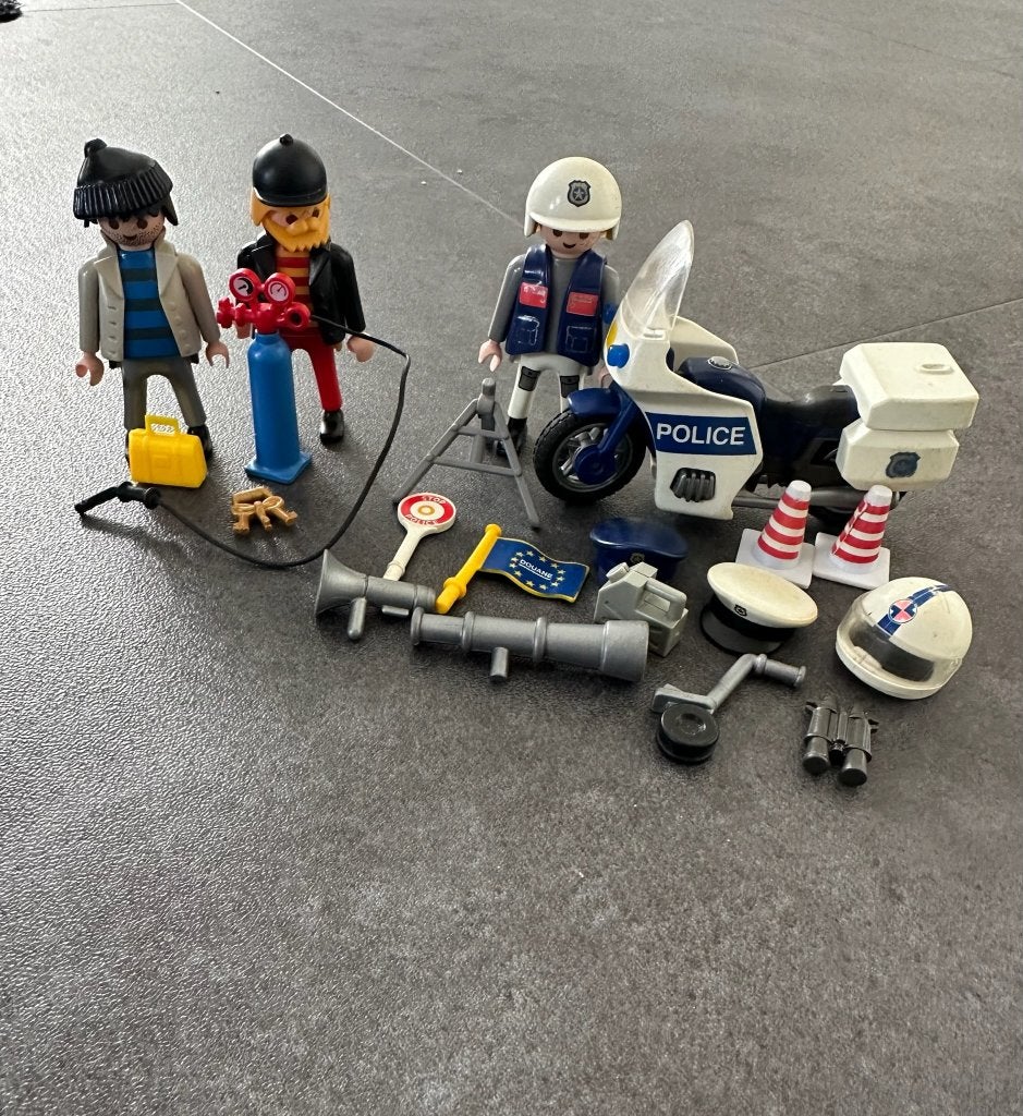 Politie met motor en inbrekers Playmobil 3161+3986, Gebruikt, Losse onderdelen, Overige typen, Ophalen of Verzenden