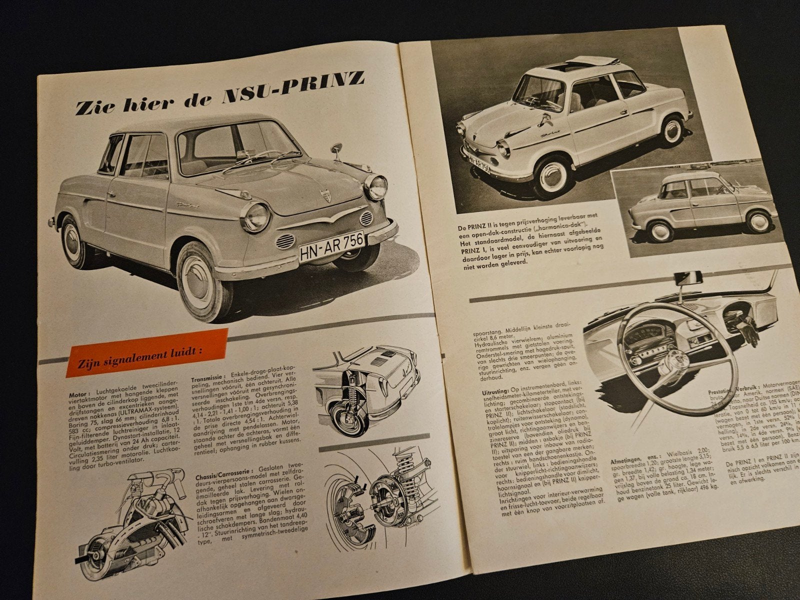 Brochure NSU Prinz / Sport Prinz  1959, Ophalen of Verzenden, Zo goed als nieuw, Overige merken