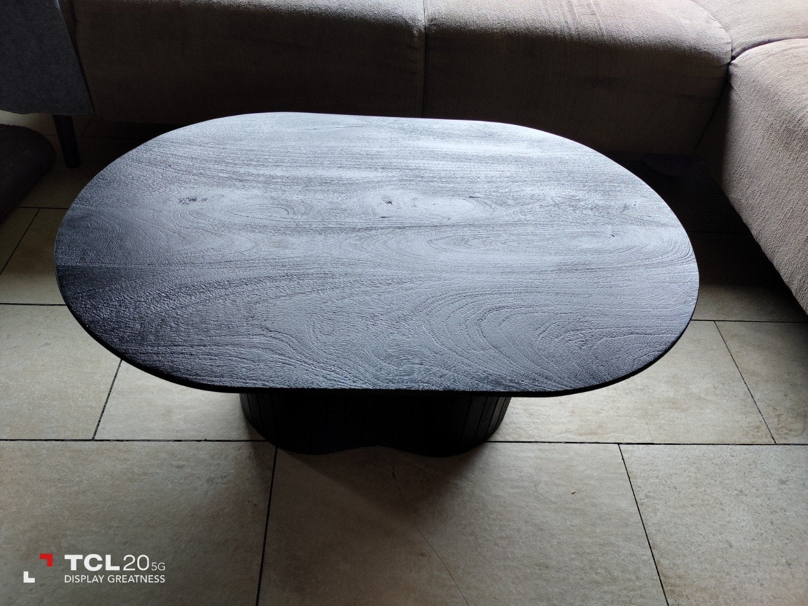 Ovale salontafel van zwart eikenhout, Ophalen, 50 tot 100 cm, 100 tot 150 cm, Eikenhout