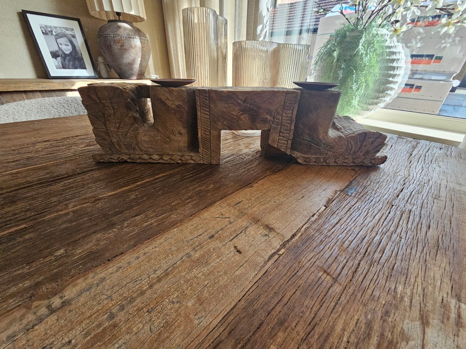 kaarsen standaard,  stoer, landelijk,  sober, Bruin, 13 cm, Ophalen of Verzenden, Zo goed als nieuw