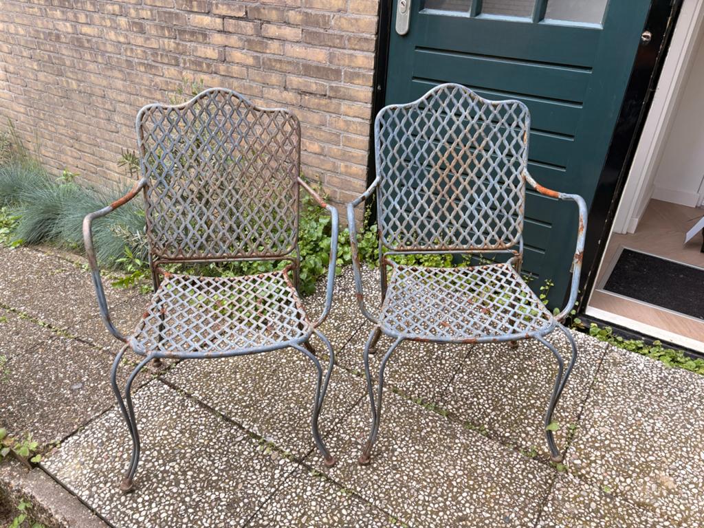 2x Vintage metalen tuinstoelen, Tuin en Terras, Ophalen, Gebruikt, Metaal