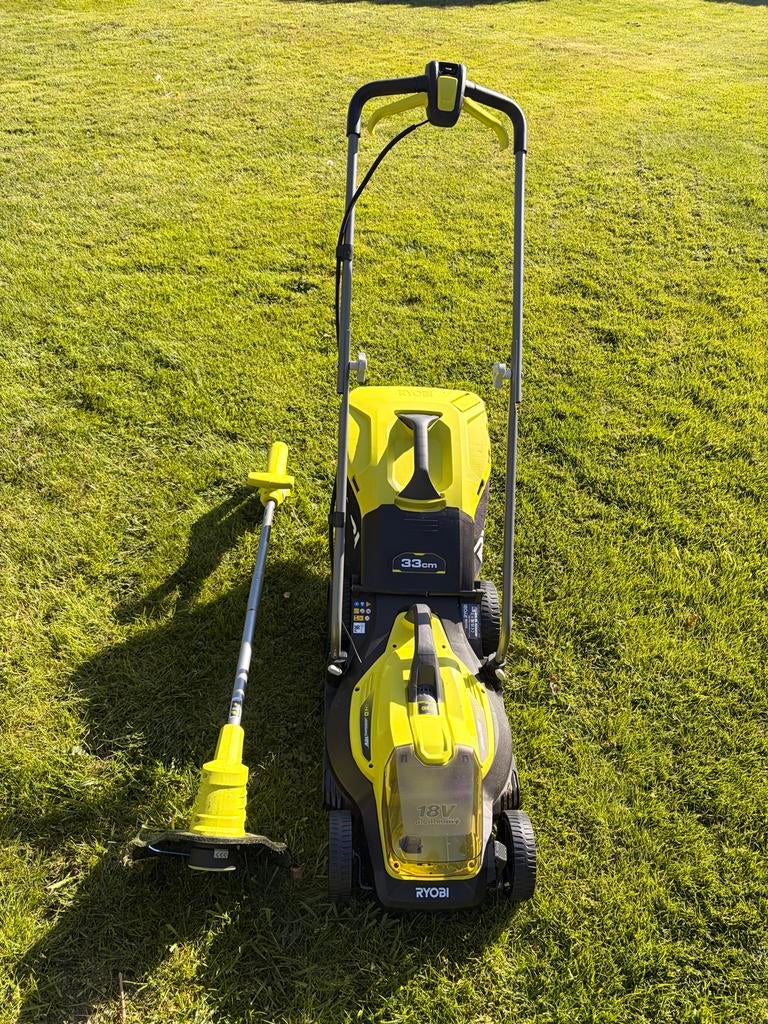 Ryobi ONE+ 18V Grasmaaier & Grastrimmer Set vaste prijs, Ophalen of Verzenden, Nieuw, 30 t/m 39 cm, Accu-grasmaaier
