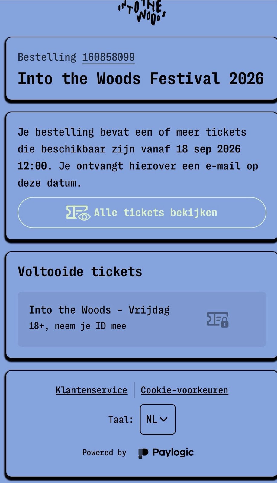 Ticket into the woods vrijdag, Tickets en Kaartjes, Eén persoon