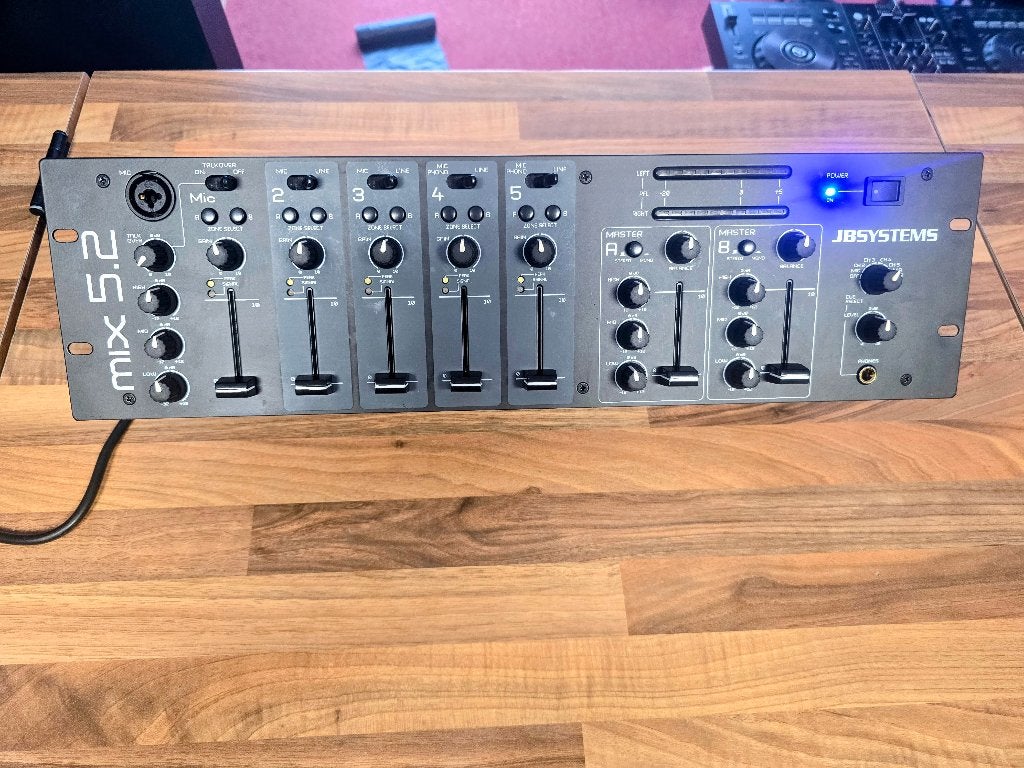 JB Systems MIX 5.2 Professionele 5-kanaals 2-zone mixer, Ophalen of Verzenden, Gebruikt, 5 tot 10 kanalen, Microfooningang