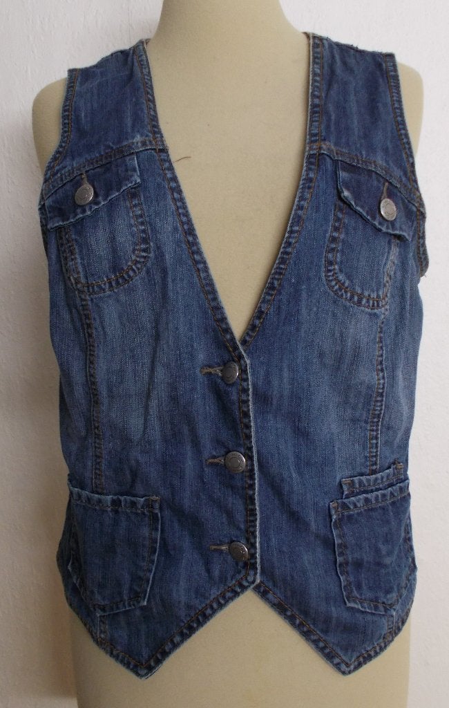 Stoer blauw spijker gilet! M, Kleding | Dames, Maat 38/40 (M), Zo goed als nieuw, Zonder mouw, Verzenden