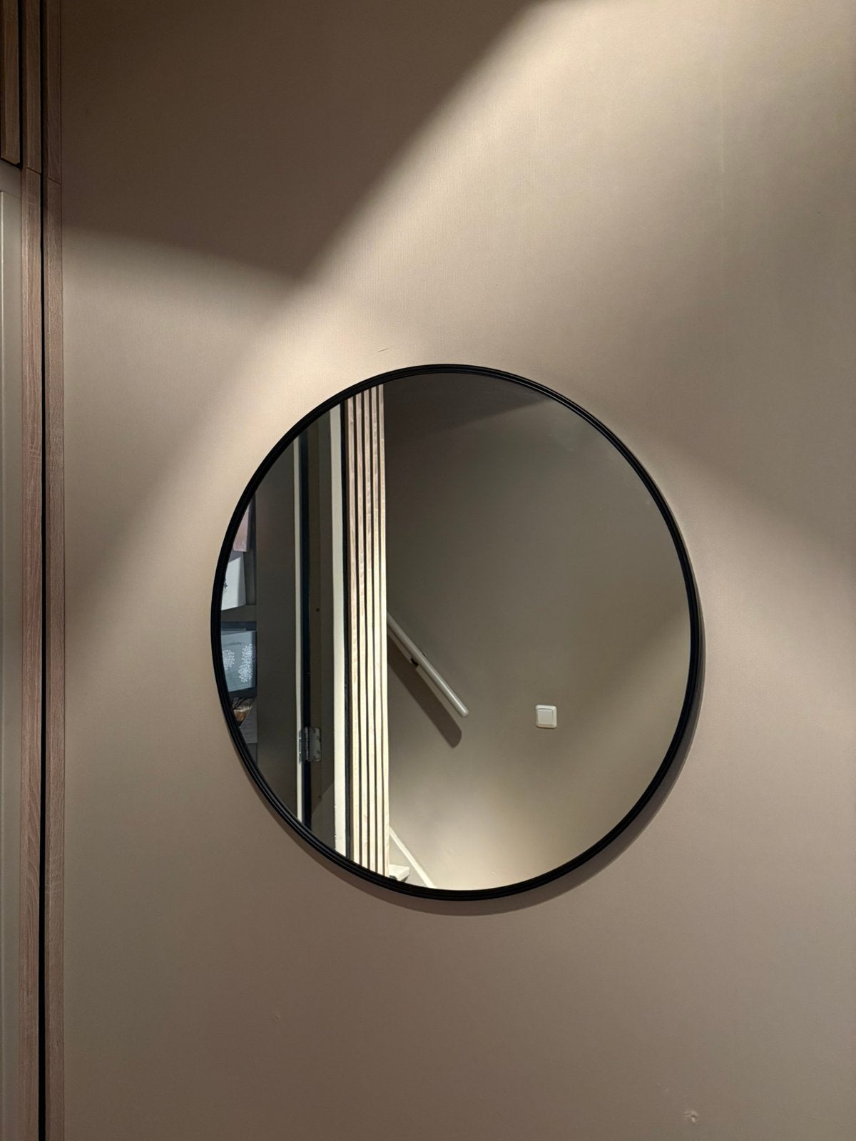 Grote zwarte ronde spiegel 70cm, Ophalen, Rond, Zo goed als nieuw, Minder dan 100 cm
