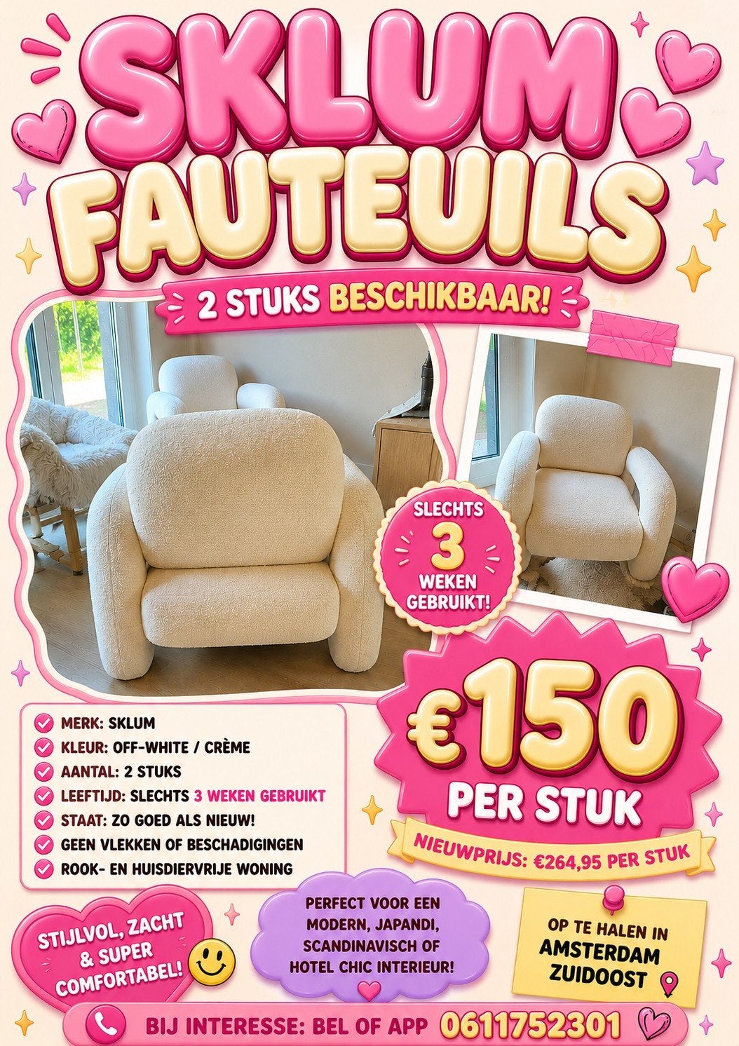 SKLUM Fauteuil - Zo goed als nieuw, super comfortabel, Ophalen, Zo goed als nieuw, Stof