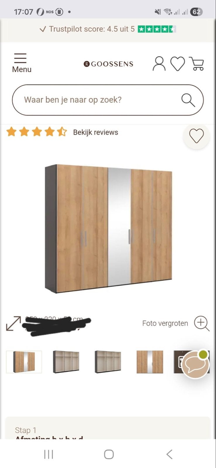Luxe eikenhouten kledingkast met spiegels van Goossens, Ophalen, 200 cm of meer, Eikenhout, Zo goed als nieuw