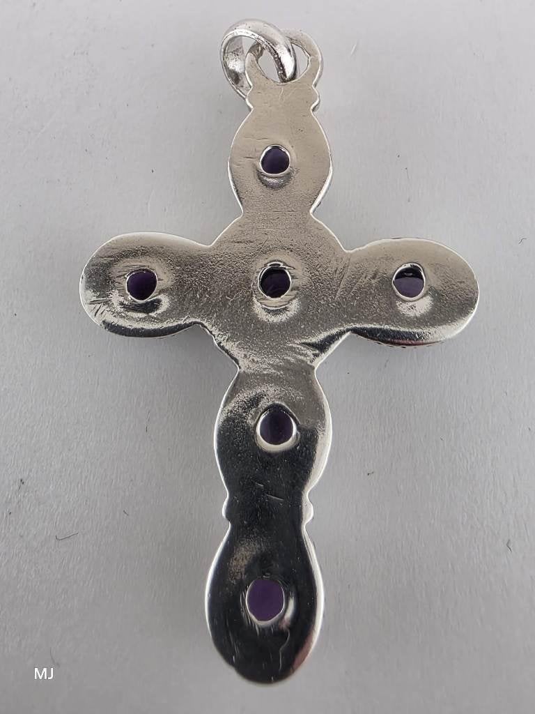 Zilveren hanger kruisje met amethist                    Z174, Gebruikt, ., Paars, Ophalen of Verzenden