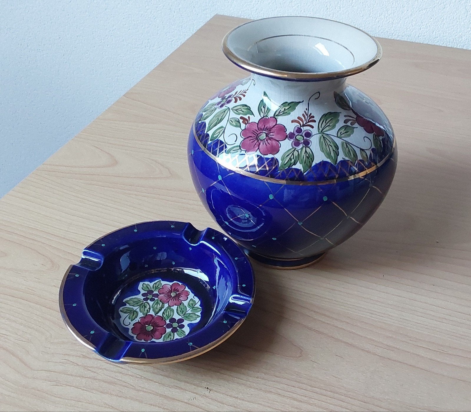 Flora Gouda Vaas en Asbak Set - Jaren '50, Ophalen of Verzenden