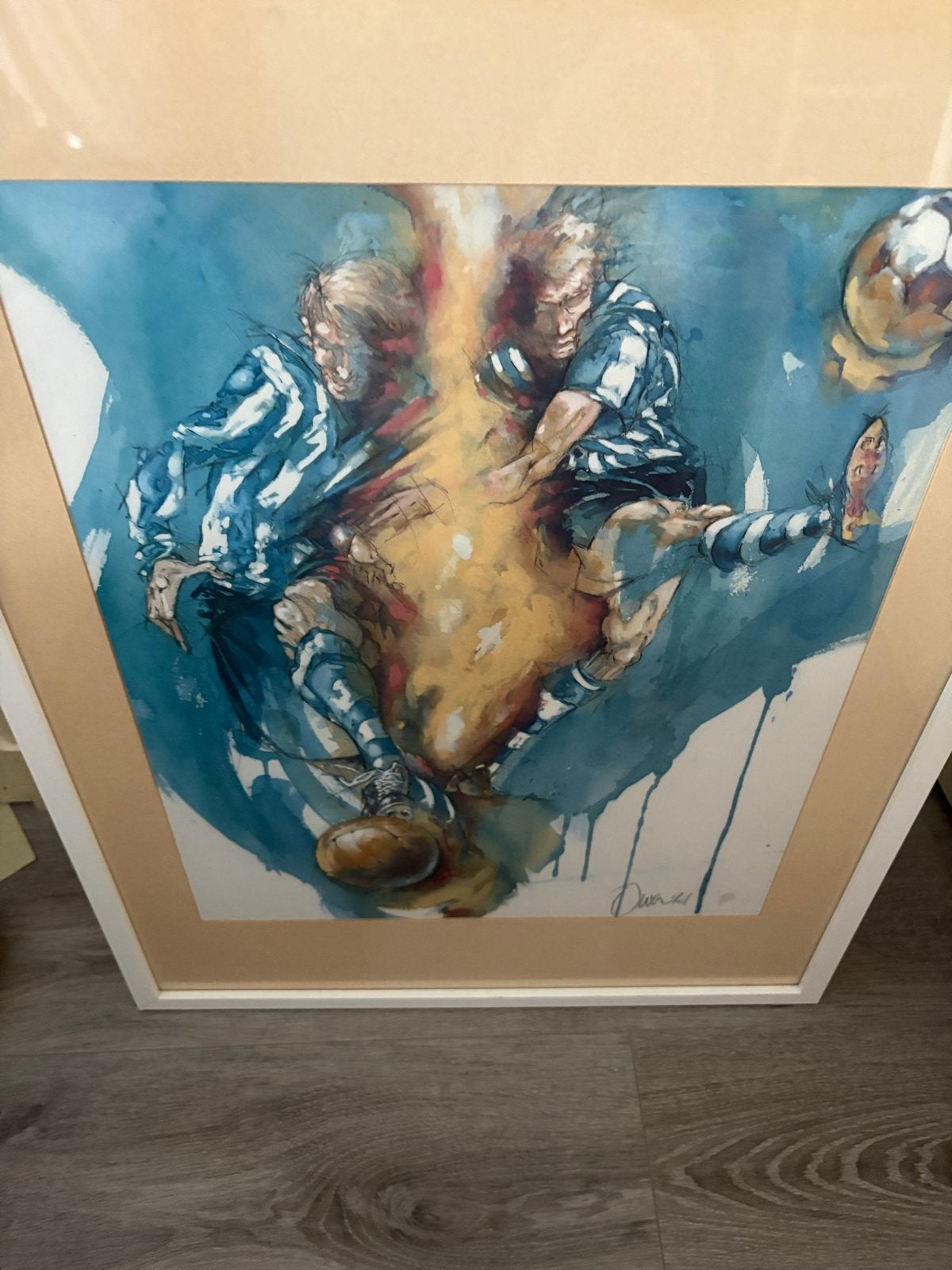 Voetbal - Quick Boys Katwijk - jubileum schilderij 73x53 cm, Ophalen, Realistisch, Aquarel, Overige onderwerpen