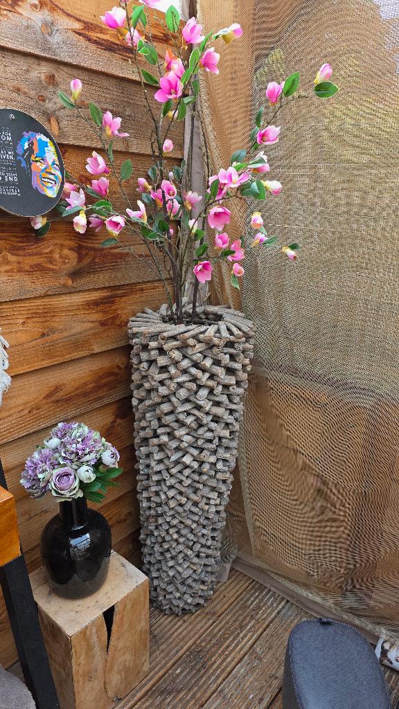 Grote houten plantenbak/vaas met inhoud, Ophalen, Gebruikt, 60 cm of meer, Hout