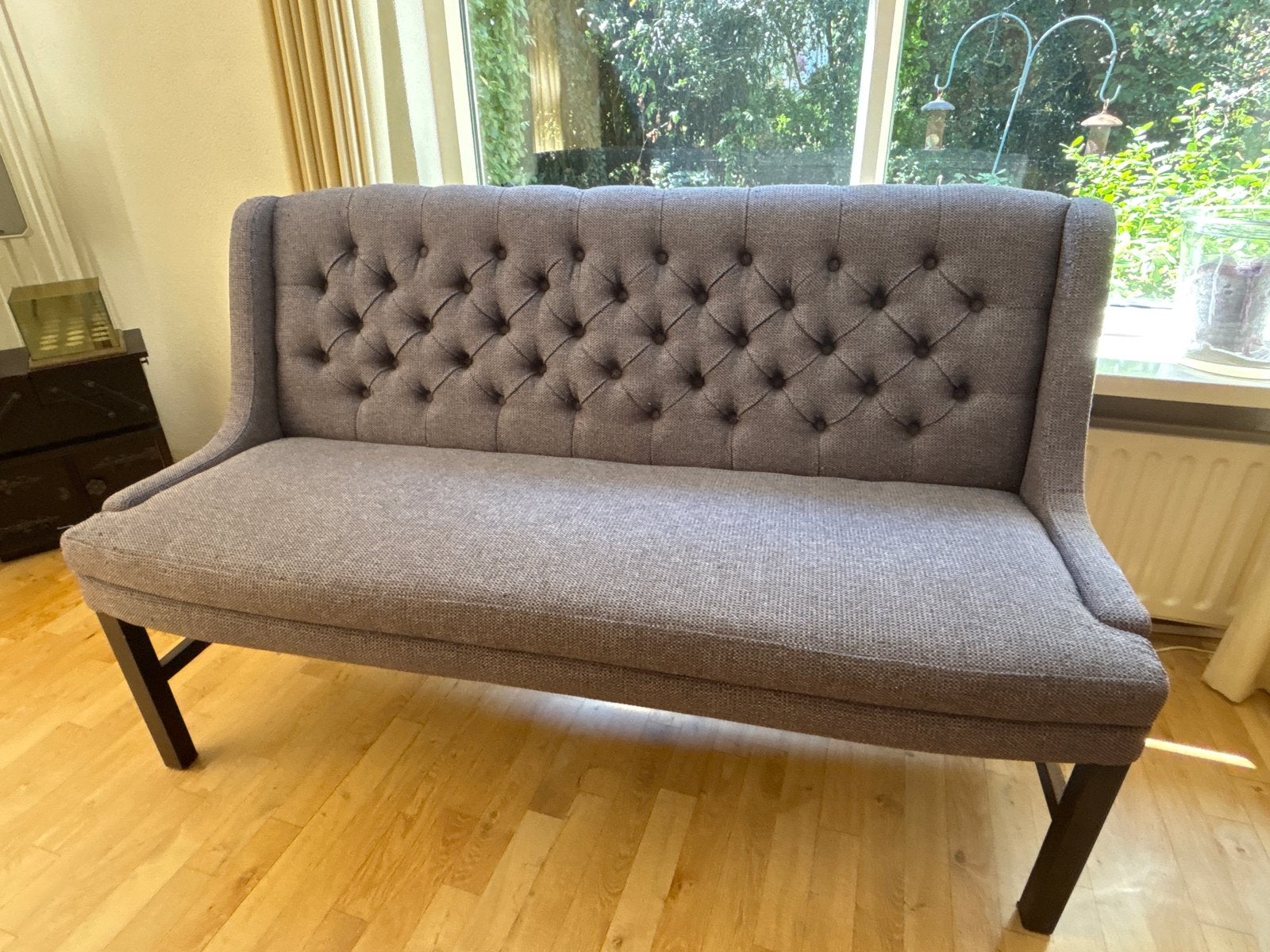 Stoffen bankje/eetbankje - Grijs - 146x90x52 cm, Ophalen, Gebruikt, Minder dan 75 cm, 150 tot 200 cm