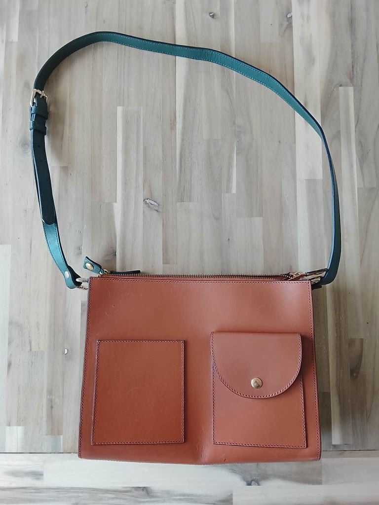 Lederen dubbele tas merk Closed, Ophalen, Gebruikt, Bruin, Handtas