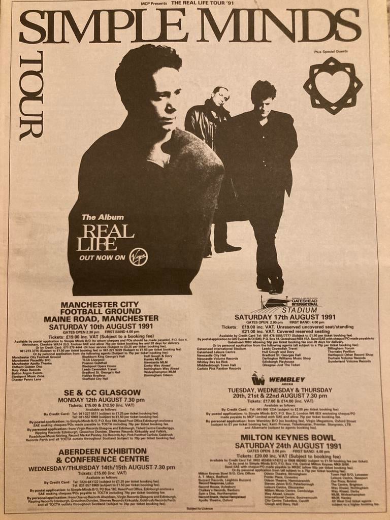 SIMPLE MINDS Real Life tour, Ophalen of Verzenden, Zo goed als nieuw, A1 t/m A3