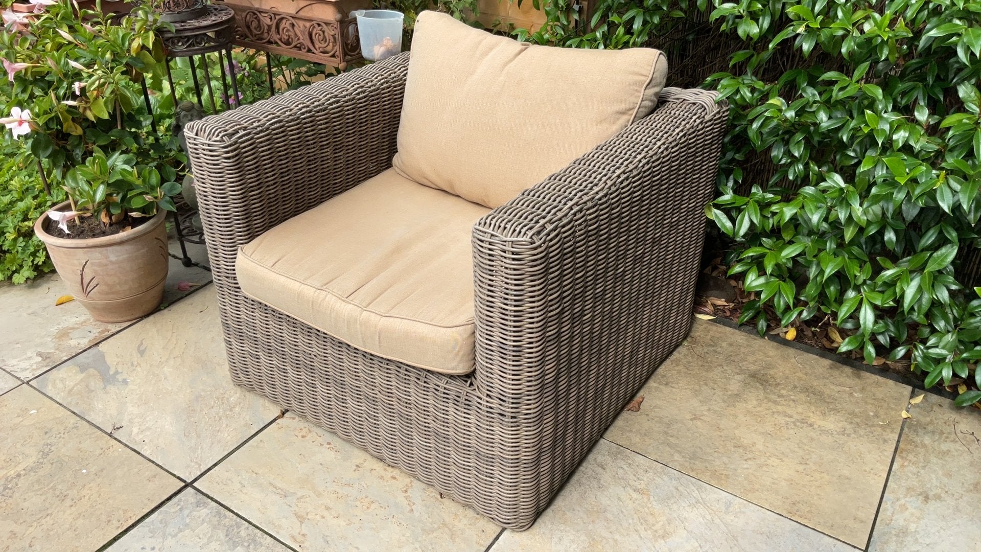 Lounge tuinstoel met kussens, Ophalen, Gebruikt, Kunststof